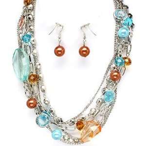  Chunky Aqua Blue and Brown Faux Simulated Pearls and Glass 