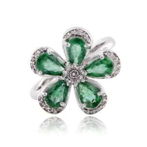   Petals® 14K White Gold Emerald and Diamond Ring 2.08 Tcw.: Jewelry