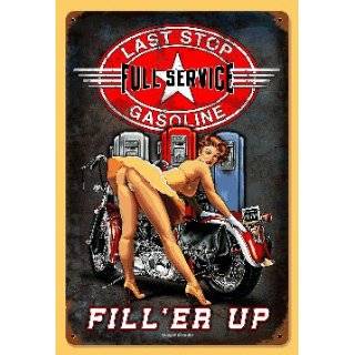  11x17 Last Stop Gasoline Pinup Girl Motorcycle Vintage 