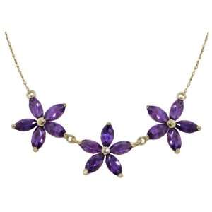   Gold Triple Flower Pendant Necklace with Genuine Amethysts Jewelry