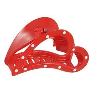   Red Plastic Dotted Heart Shape Hairpin Hair Claw Clip for Lady Beauty
