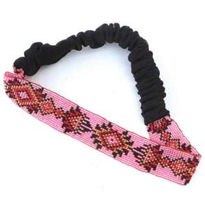 PINK RED BROWN BEADS BEADED STRETCHABLE HAIR BAND H21/1  