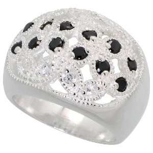 Sterling Silver Dome Ring, w/ Floral Designs of High Quality Black 