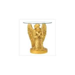  Renaissance Angel Stone Finish Accent Glass Top Table 