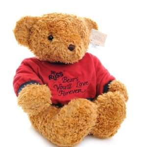 Russ Berrie Large Brown Plush Bear with Jumper which says Russ Bears 