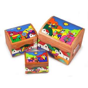  Pinewood boxes, Animal Friends (set of 3): Home 