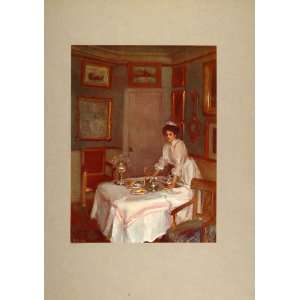1905 Print Victorian Tea Table Silver Maid Belleroche   Original Print 