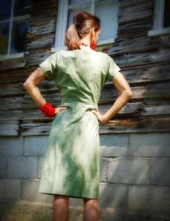 Vintage 50s Military Green Pencil Skirt Dress XS  