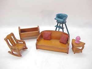 VINTAGE WOOD DOLL HOUSE FURNITURE LOT~ROCKING CHAIR etc  