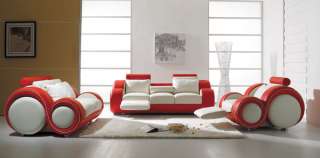 Vig Furniture T 27   Contemporary White And Red Leather Sofa Set 