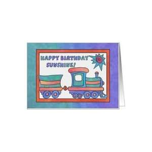  Blue Train with sun, Happy Birthday Sunshine Card Health 