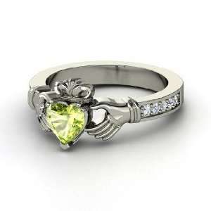  Claddagh Ring, Heart Peridot Platinum Ring with Diamond 