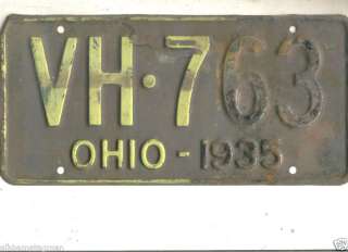 1935 OHIO~VH 763~LICENSE PLATE~TAG  
