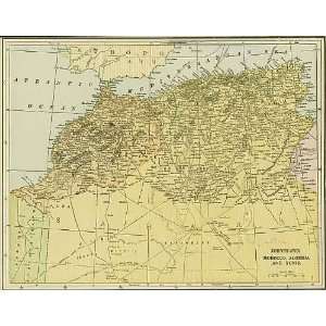    Cram 1892 Antique Map of Morocco, Algeria, & Tunis