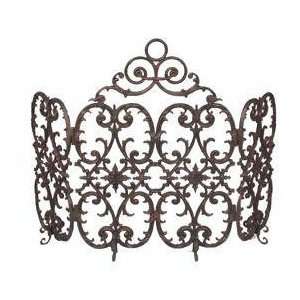   Cast Iron Scrollwork 3 Panel Arch Fireplace Screen