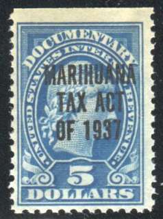 Marihuana Transfer Tax Revenue Stamp 1937 $5 blue  