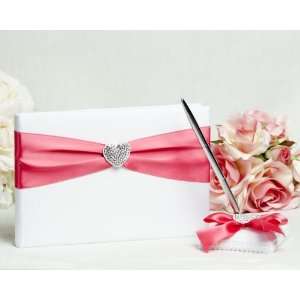   Crystal Heart Guest Book with Optional Pen and Holder