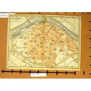  MAP 1901 STREET PLAN TOWN AVIGNON FRANCE RIVER RHONE: Home 