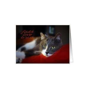  Faith Love & Trust Grey & White Cat Card Health 