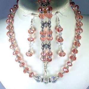 Swarovski Clear ab and Angelic Salmon crystal matching wedding jewelry