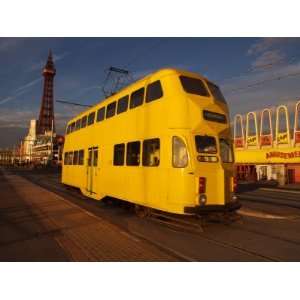 Double Decker Tram and Blackpool Tower, Blackpool Lancashire, England 