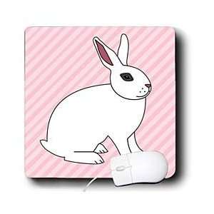     Cute Hotot Rabbit Bunny on Pink Stripes   Mouse Pads Electronics