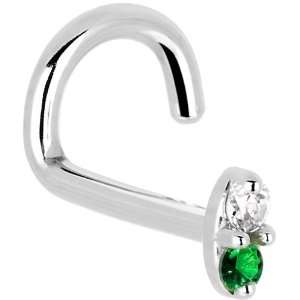   Nostril   14K White Gold Green 1.5mm CZ Marquise Nose Ring: Jewelry