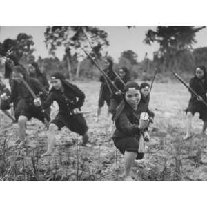  Hoa Hao Womens Troops Training for Jungle War with Sabers 