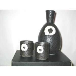 Japanese Zen circle sake set   ceramic, handpainted  