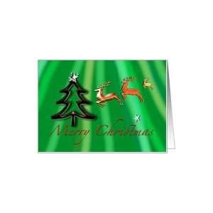  Santas Reindeers Merry Christmas Green Lights Card 