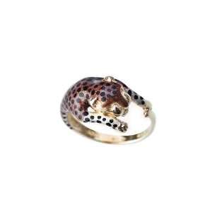  14KT Yellow Gold Polished Leopard Enamel Ring   Size 8 