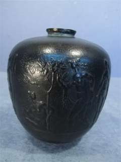 Seltene alte Vase, Bronze mit plastischem Fries, FRITZ NUSS, 1907 1999 