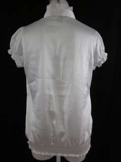 ANTILIA FEMME White Ruffle Short Sleeve Blouse Top Sz L  