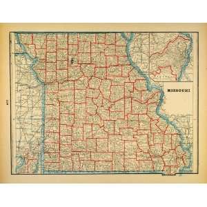  1893 Print Map Missouri State St. Louis Counties 