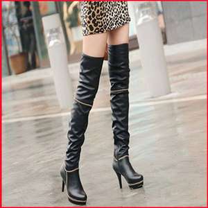  Genuine Leather Thigh Boots Platform High Heel Shoes BEST UK2 6  