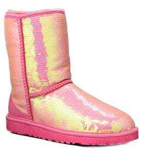 Ugg Australia Classic Short Sequin NEON HOT PINK Sparkles Boots Size 