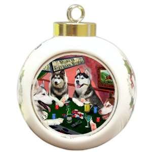   Husky Christmas Holiday Ornament 4 Dogs Playing Poker