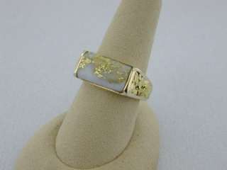 Gold in Quartz Mens 14k Yellow Gold Ring w/ Natural Gold Nugget Inlay 