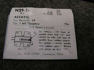 Astatic 51 1 cartridge needles   2 type N29 1s   1 mil  