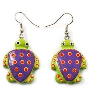  Funky Wooden Turtle Drop Earrings (Light Green & Purple 