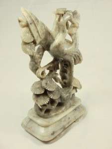 Antique Set Of 2 Soap Stone carved figures Flamingo Birds gray cream 