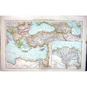   Map C1893 Mediterranean Turkey Egypt Suez Asia Minor Cyprus Syria