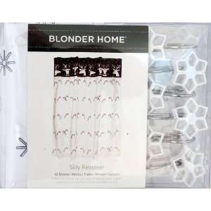 Blonder Home Silly Reindeer 12 Shower Hooks and Fabric Shower Curtain 