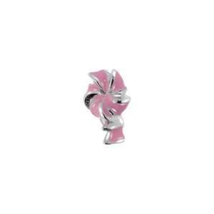   Bacio Italian Enamel Bead Junior Baby Kids Pink Ribbon Charm: Jewelry