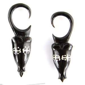  Black Horn Hand Carved Belle Fleur Tattoo Earrings   Gauge 