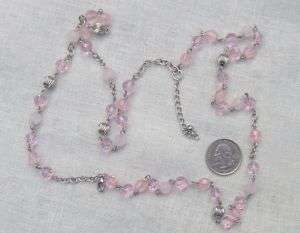 VINTAGE DOUBLE STRAND PINK GLASS & LUCITE BEAD NECKLACE  