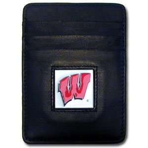   Leather Money Clip Cardholder   Wisconsion Badgers