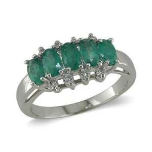   Diamond & Emerald Ring in 14K Whte Gold(TCW 1.43), Size 7 Jewelry