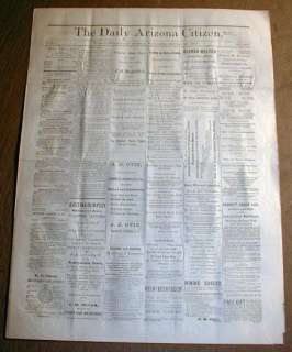 Rare 1879 Tucson ARIZONA TERRITORY newspaper TOMBSTONE FOUNDED by Ed 