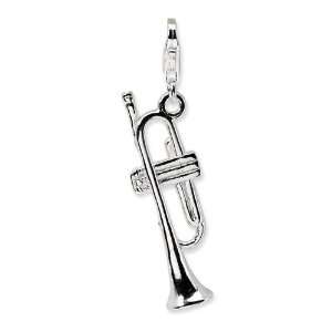    Sterling Silver Polished Trombone w/Lobster Clasp Charm: Jewelry